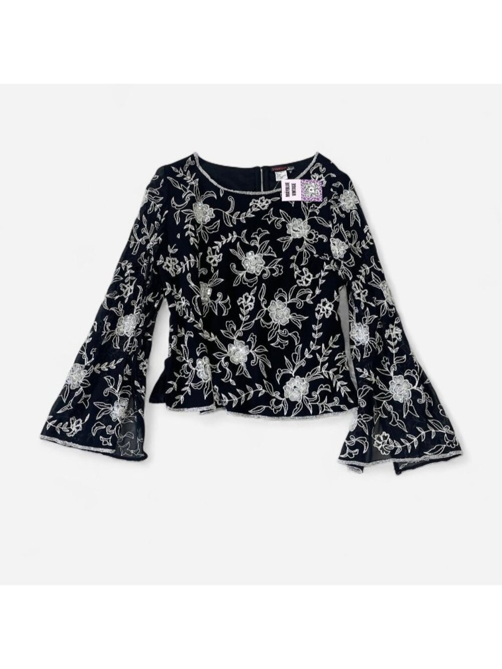 Fairy beaded and sequined flowy Silk blouse top Size 12